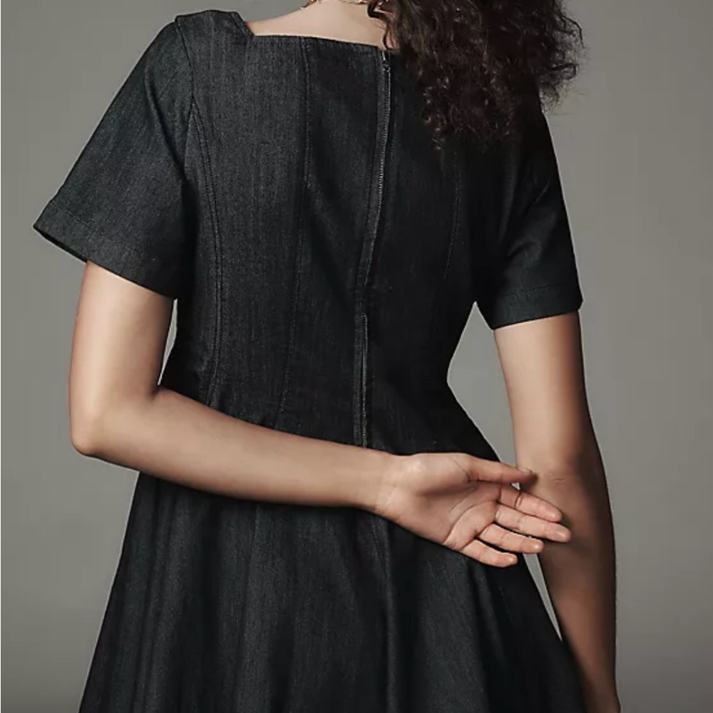 NWT Anthropologie Pilcro Short-Sleeve Square-Neck Denim Mini Dress Medium - Picture 3 of 15